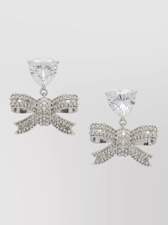 Self Portrait crystal bow earrings featuring heart stone