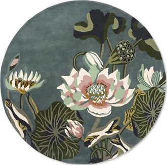 Wedgwood Runder Designer Teppich Waterlily Midnight Pond - handgetuftet, aus 100% reiner Schurwolle