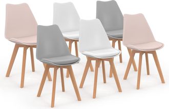 IDMarket Set Di 6 Sedie Scandinave Sara, Mix Di Rosa Pastello X2, Grigio Chiaro X2 E Bianco X2