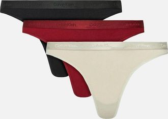 Calvin Klein Womens 3-Pack Shiny Logo Thongs, Black/Cocoon/Syrah - Tan - Size: 16