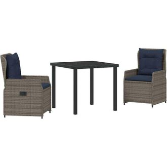 vidaXL Garden Dining Set 3 pcs Grey Poly rattan vidaXL