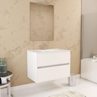 Aurlane Aurlane - Pack Mueble De Ba&ntilde;o 80 Cm Blanco 2 Cajones, Lavabo, Espejo 60x80 Y Aplique Led