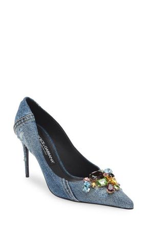 Dolce & Gabbana Patchwork Denim Pointed Toe Pump in Denim Blue at Nordstrom, Size 10.5Us