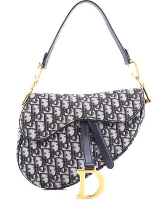 Dior Borsa a spalla Saddle media in tela con motivo Oblique - Blu