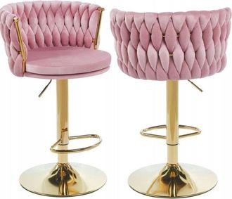 OEM Taburete Entrelazado De Terciopelo Rosa Dorado Con Estructura Ajustable Para La Oficina