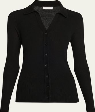 Majestic Filatures Button-Down Rib Knit Wool Sweater