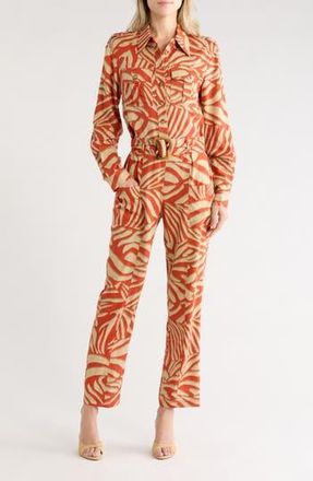 Diane Von F&uuml;rstenberg Madilyn Long Sleeve Jumpsuit in Savanna Shadow Burnt Ochre at Nordstrom Rack, Size 16