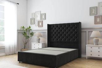 Sloomy Dior Plush Divan Bed Base 2 Drawers - 54 Wingback Headboard in Black | Size: King