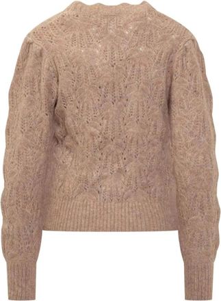 Isabel Marant Round-neck Knitwear, female, Beige, Size: XS Multicolor Puff Sleeve Knit Sweater