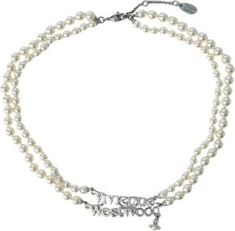 Vivienne Westwood Swarovski Parelketting met Zilveren Motieven - Dames - Kettingen - Geel - ONE Size - Accessoires