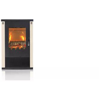 Verso Estufa De Le&ntilde;a Lheia 7.5 Kw Con Paneles Laterales Marfil, Eficiente