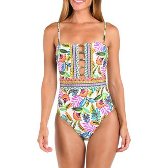 Sunshine 79 Jungle Bandeau One-Piece Swimsuit in White Multi at Nordstrom Rack, Size 14