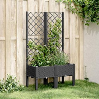 Berkfield Home Garden Planter with Trellis Black 80x40x142 cm PP | Size: 80 x 40 x 142 cm