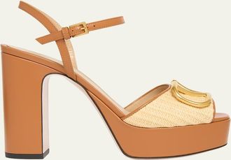 Valentino Garavani 115mm VLogo Signature Raffia and Leather Platform Sandals