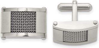 Diamond2Deal Stainless Steel Brushed and Polished with Wire Inlay Cufflinks