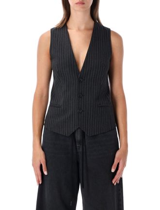 Maison Margiela Tailored Pinstripe Vest with Contrasting Knit Back