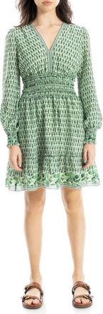 Max Studio V-Neck Long Sleeve Minidress in Cream/Green Daisy at Nordstrom Rack, Size X-Small