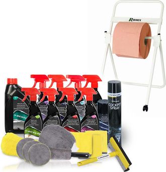 Dunlop Kit Nettoyage Auto Complet 21 Pi&egrave;ces Neutre Dunlop Et D&eacute;vidoir Sur Pied, Pour Les Garages, Entretien Auto