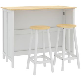 OEM Carrello Da Cucina In Legno Bianco Con 2 Sgabelli, 110 Cm