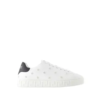 Versace Sneakers, female, White, 6 UK, White Leather Trainers - Round Toe