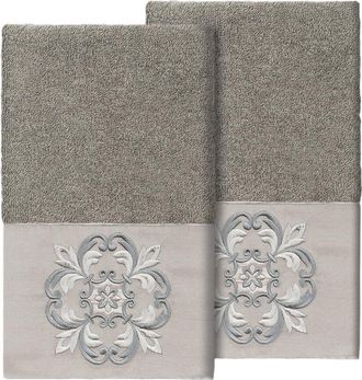 Linum Home Textiles 100% Turkish Cotton Alyssa 2Pc Embellished Hand Towel Set