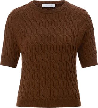 Rich & Royal Jersey de cuello redondo de manga corta con punto trenzado - Knitwear - Mujer - Marr&oacute;n - XL