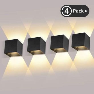 OEM Juego De 4 Apliques Led De Pared, 12 W - Grado De Protecci&oacute;n Ip65 - Luz Blanca C&aacute;lida 3000 K - Carcasa De Aluminio Resistente A La Corrosi&oacute;n - 1000 L&uacute;