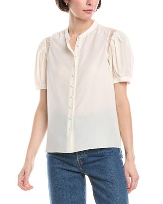 Frame Denim Lace Shoulder Inset Silk Blouse
