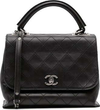 Chanel Pre-owned Womens Coco Handle Flap Bag Quilted Leather - Black - One Size