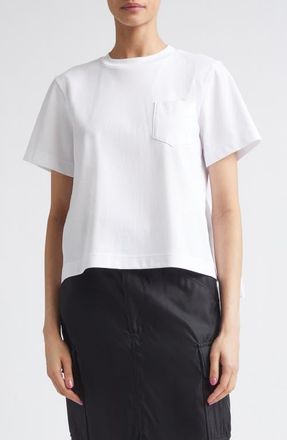 sacai Mixed Media Pleated Poplin & Jersey Pocket T-Shirt in White at Nordstrom, Size 2