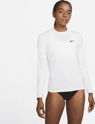 Nike Womens Essential Long-Sleeve Hydroguard Swim Shirt in White | NESSA386-100