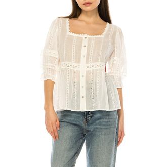 A Collective Story Eyelet Short Sleeve Babydoll Top in Bright White at Nordstrom, Size X-Large