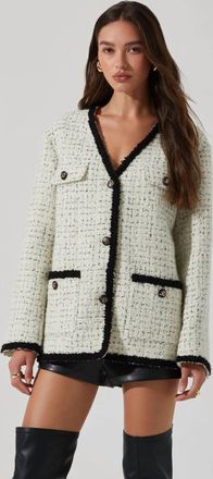 Astr Collins Contrast Tweed Jacket In White/black
