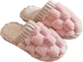 Generic Stomp Feeling Cotton Slippers Autumn And Winter Indoor Home Thick Bottom Warm Plush Slippers(Pink[waffle],8-8.5)