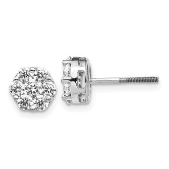 Diamond2Deal 14K White Gold 1 1/10 ct Lab Grown Diamond Cluster Screwback Stud Earrings VS Clarity, G-H Color