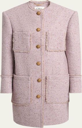 Chlo&eacute; Wool Tweed Chine Single-Breasted Oversized Jacket