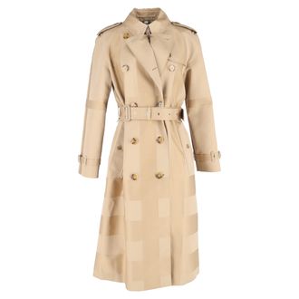 Burberry Pre-owned Womens Waterloo Checked Gabardine Trench Coat in Beige Cotton - Size 14 UK