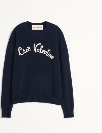 Valentino Maglione Girocollo In Lana Con Ricamo Chez Valentino Uomo BLU 3XL