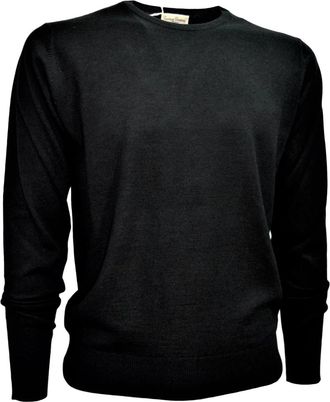 Cashmere Company Mannen Creweck Sweater Wol en zijde - Heren - Ronde hals truien - Zwart - 5XL - Wol - Truien & Vesten