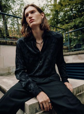 Le 31 Mens Satiny foliage fluid shirt Modern fit