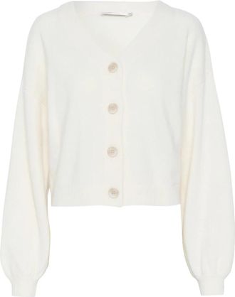 Gestuz Elegante wollen cardigan met pofmouwen - Dames - Vesten - Beige - S - Wol - Truien & Vesten