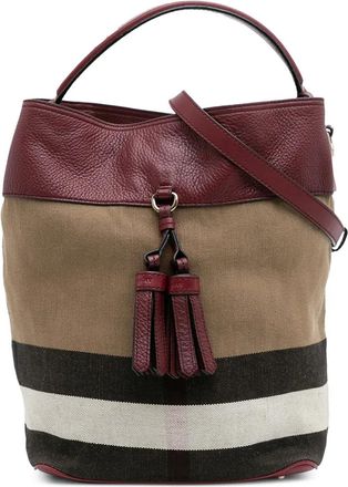 Burberry 2000-2017 Medium Mega Check Canvas and Grained Calfskin Ashby Tassel Bucket Bag satchel - women - Calf Leather/Canvas - One Size