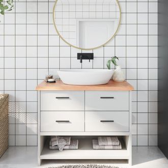 vidaXL Encimera Ba&ntilde;o Madera Maciza Tratada Marr&oacute;n Claro 100x50x(2-4)cm Vidaxl