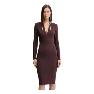 Elisabetta Franchi Vestido de D&iacute;a de Manga Larga con Adorno de Borlas - Dresses - Mujer - Marr&oacute;n - S