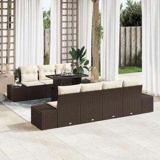vidaXL Conjunto De Sof&aacute; De Jard&iacute;n 8 Pcs Marr&oacute;n, Crema 100 X 55 X 73 Cm Vidaxl