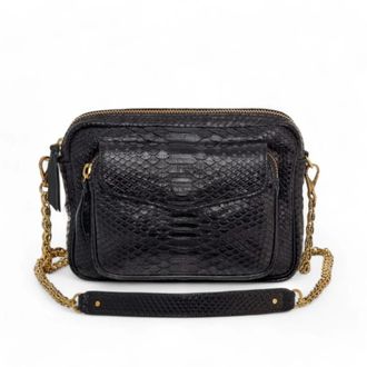 CLARIS VIROT Cross Body Bags, female, Black, ONE SIZE, Black Python Shoulder Bag with Gold Chain