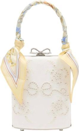 Self Portrait Handbags, female, Beige, Size: ONE SIZE Floral Mini Bow Bag - Self Portrait - Linen - Ivory
