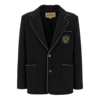 Valentino Garavani Enkelrijige wollen blazer - Heren - Blazers - Zwart - L - Wol - Jassen