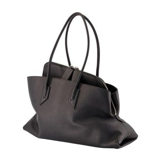 The Attico Womens La Passeggiata Medium Top Handle Bag - The Attico Leather Black Calfskin Shoulder-Hobo-Bags