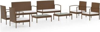 vidaXL Vidaxl - Set Muebles De Jard&iacute;n 8 Piezas Y Cojines Rat&aacute;n Sint&eacute;tico Marr&oacute;n